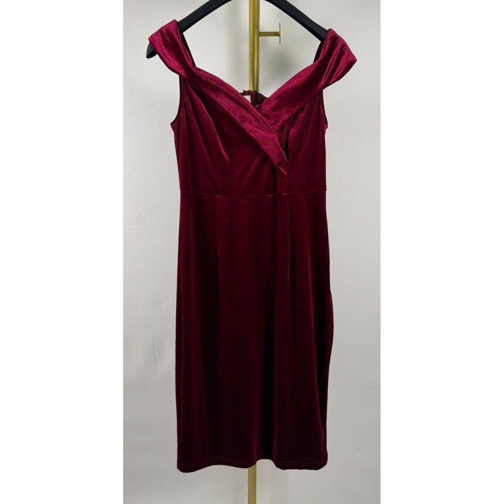Retro Stage Burgundy Velvet Off Shoulder Midi‎ Dress Size M NWT Party Cocktail